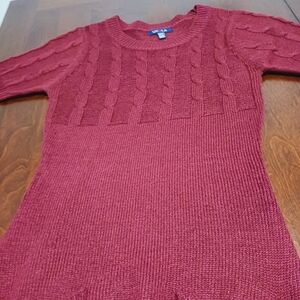 Burgundy Cable Knit Sweater Dress with Pockets